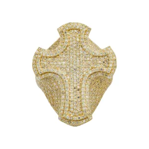 10K GOLD ROUND DIAMOND CROSS STATEMENT RING 3.90 CT