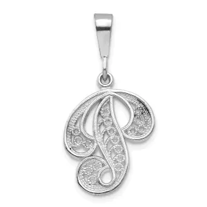 10K White Gold Filigree Initial P Pendant with Rhodium Finish