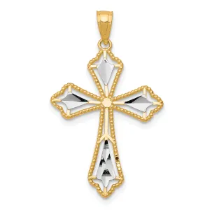 10K Yellow Gold Diamond-Cut Cross Pendant with Rhodium Accents  Polished Finish