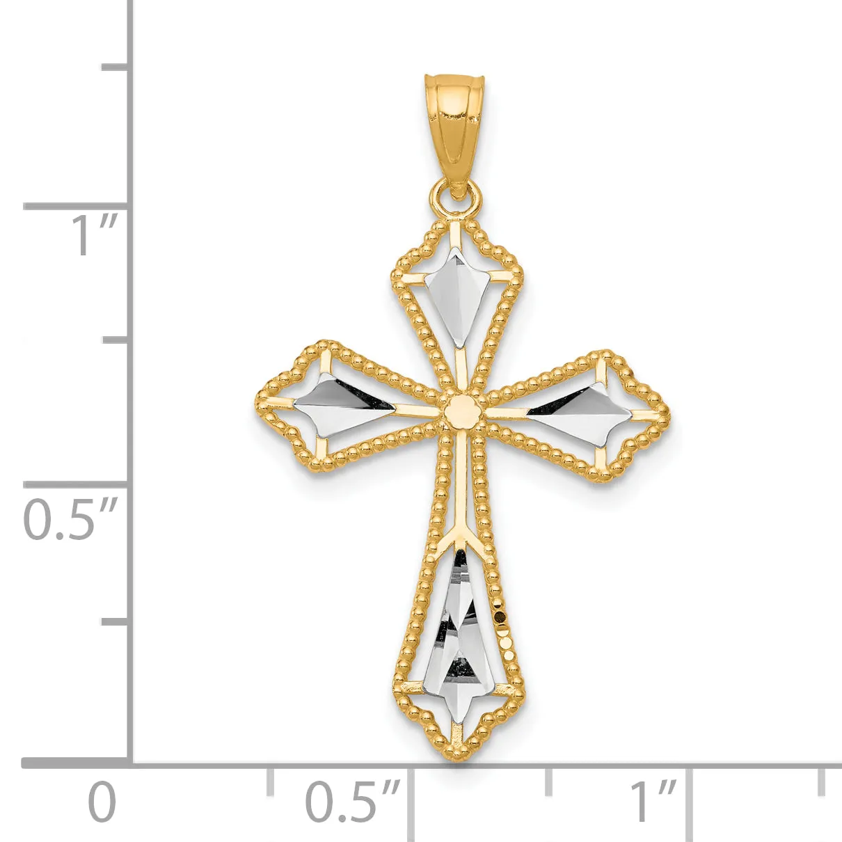 10K Yellow Gold Diamond-Cut Cross Pendant with Rhodium Accents  Polished Finish