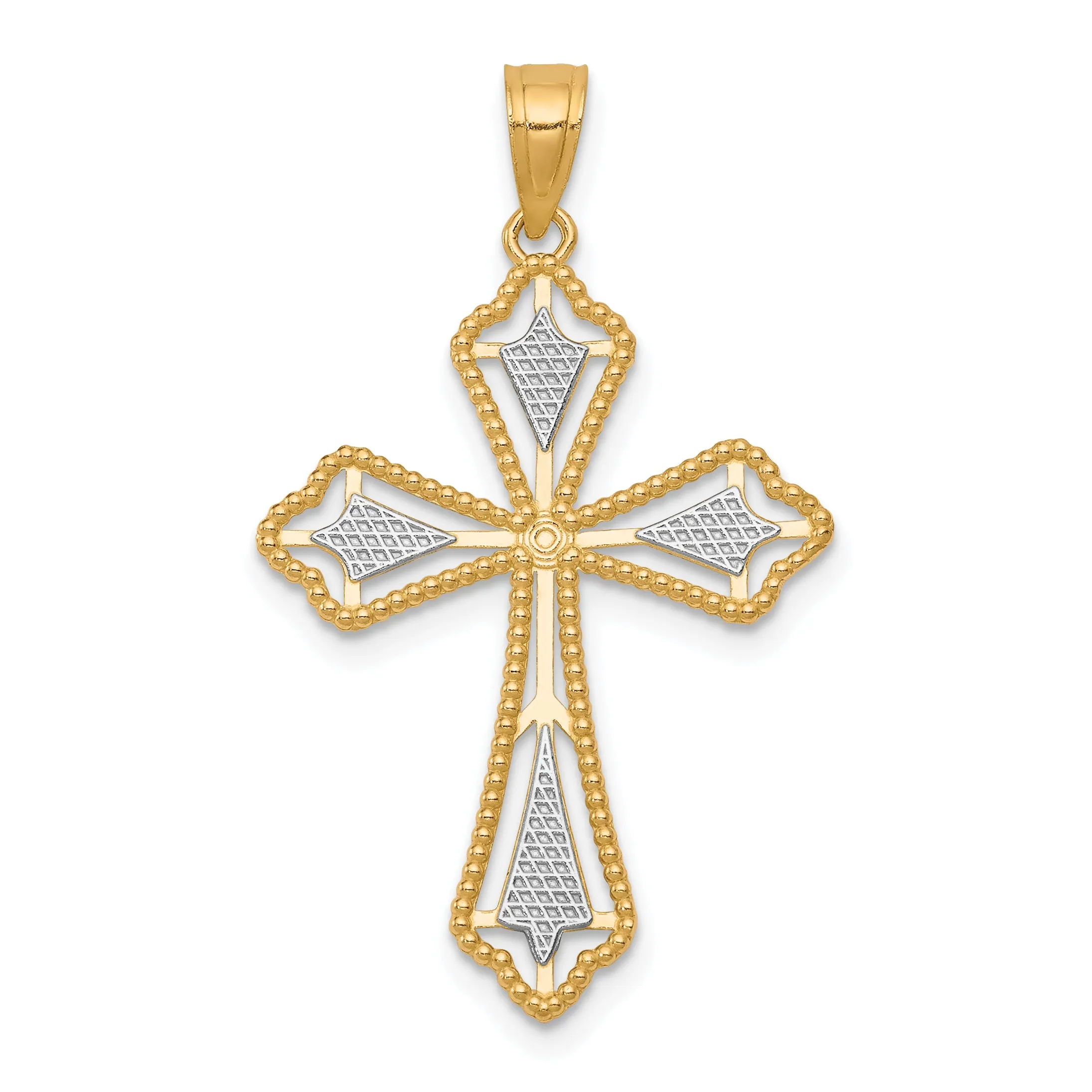 10K Yellow Gold Diamond-Cut Cross Pendant with Rhodium Accents  Polished Finish