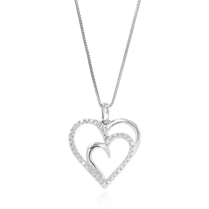 1/20 cttw Round Cut 7 Stones Lab Grown Diamond Double Heart Pendant Necklace .925 Sterling Silver 3/4 Inch With 18 Inch Chain