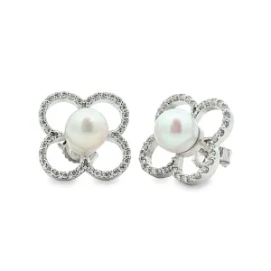 14K FRESHWATER PEARL AND DIAMOND EARRINGS