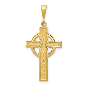 14K Gold Celtic Cross Pendant with Polished Finish and Satin Texture