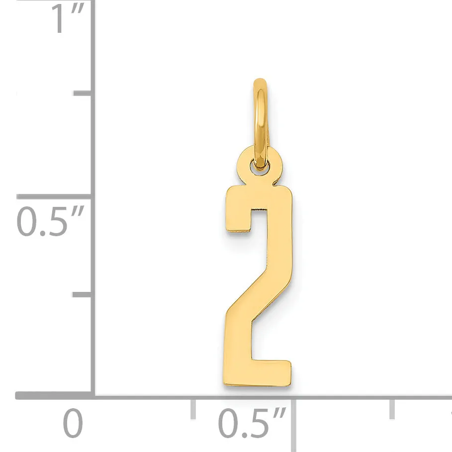 14K Gold Elongated Number 2 Charm  Polished, Laser-Cut, Small Themed Design