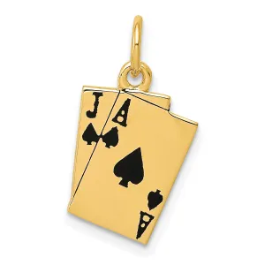 14K Gold Enameled Blackjack Charm for Men Polished Finish