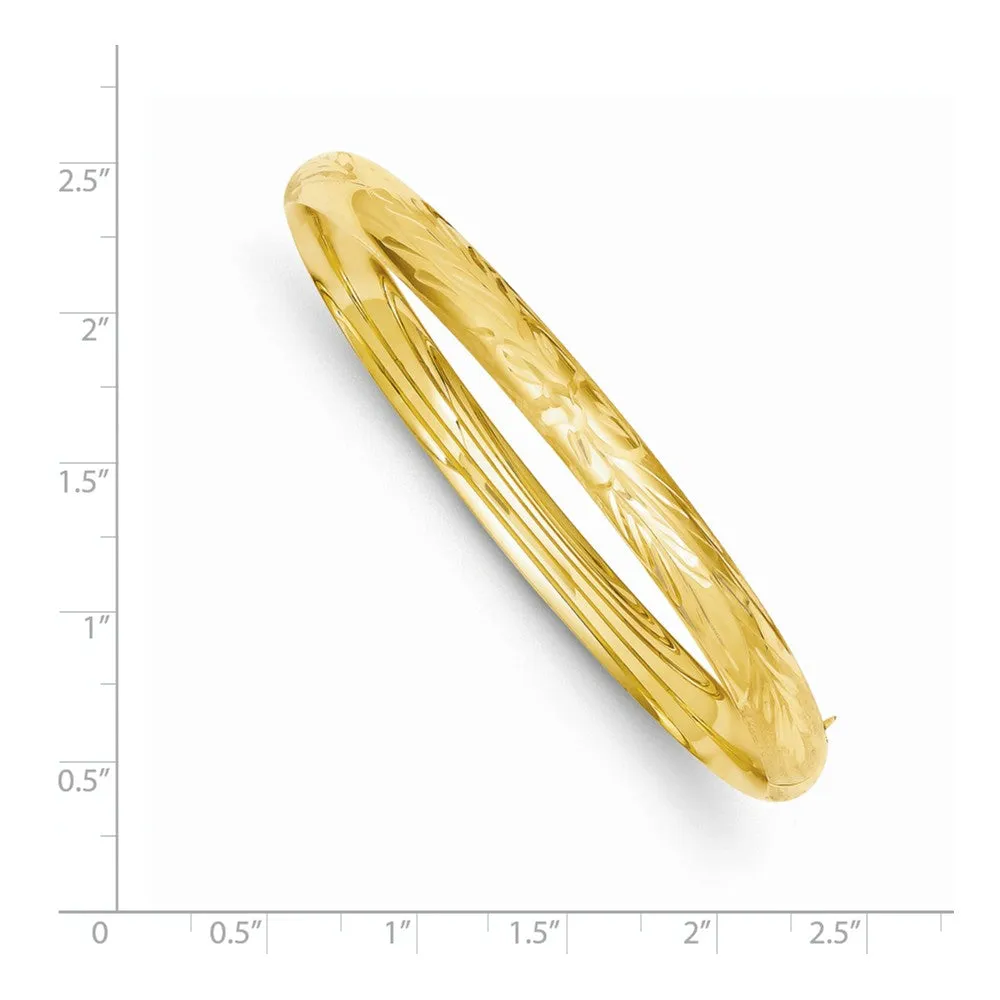 14K Gold Florentine Engraved Hinged Bangle Bracelet with Diamond-Cut Finish