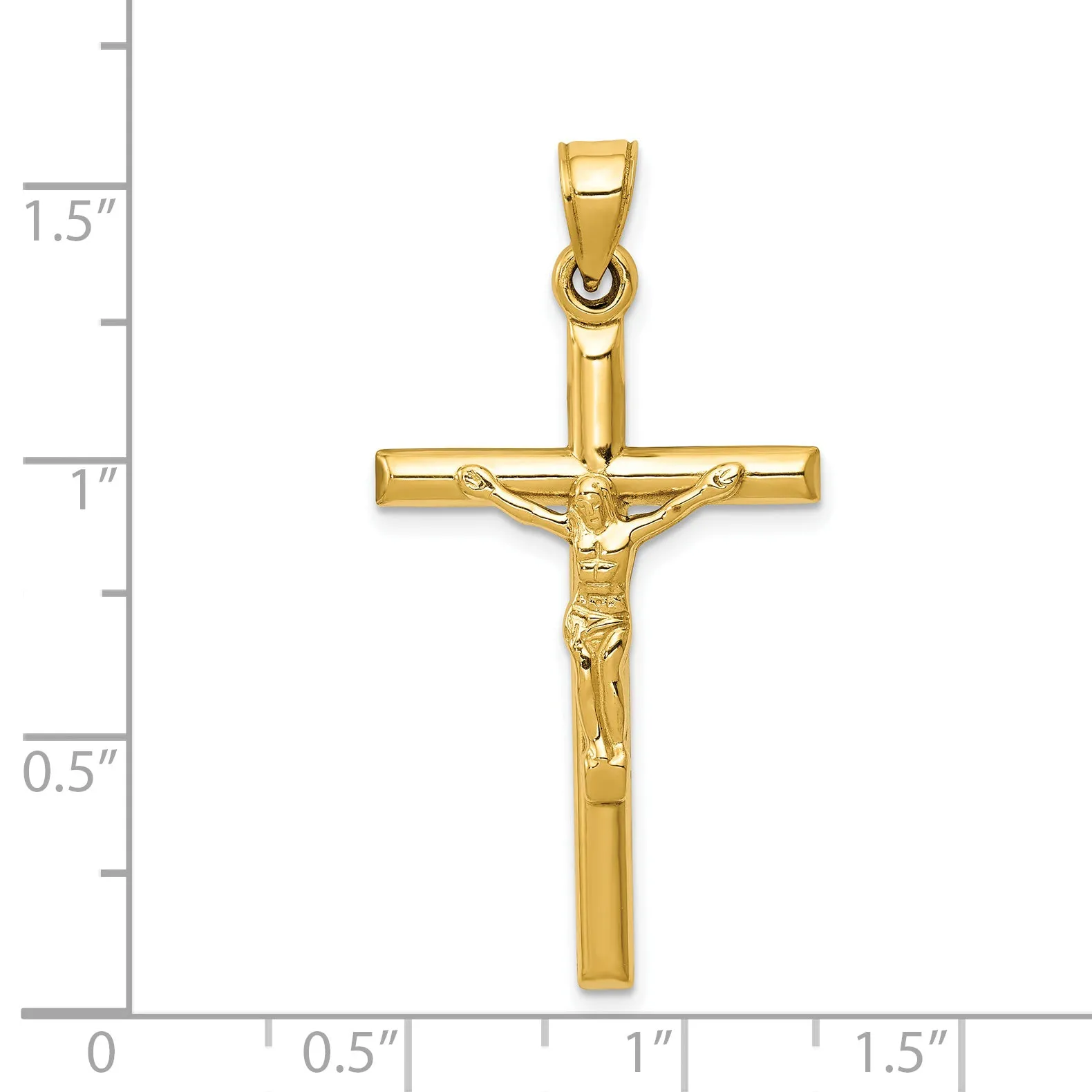 14K Gold Hollow Crucifix Pendant with Polished Finish Elegant and Refined