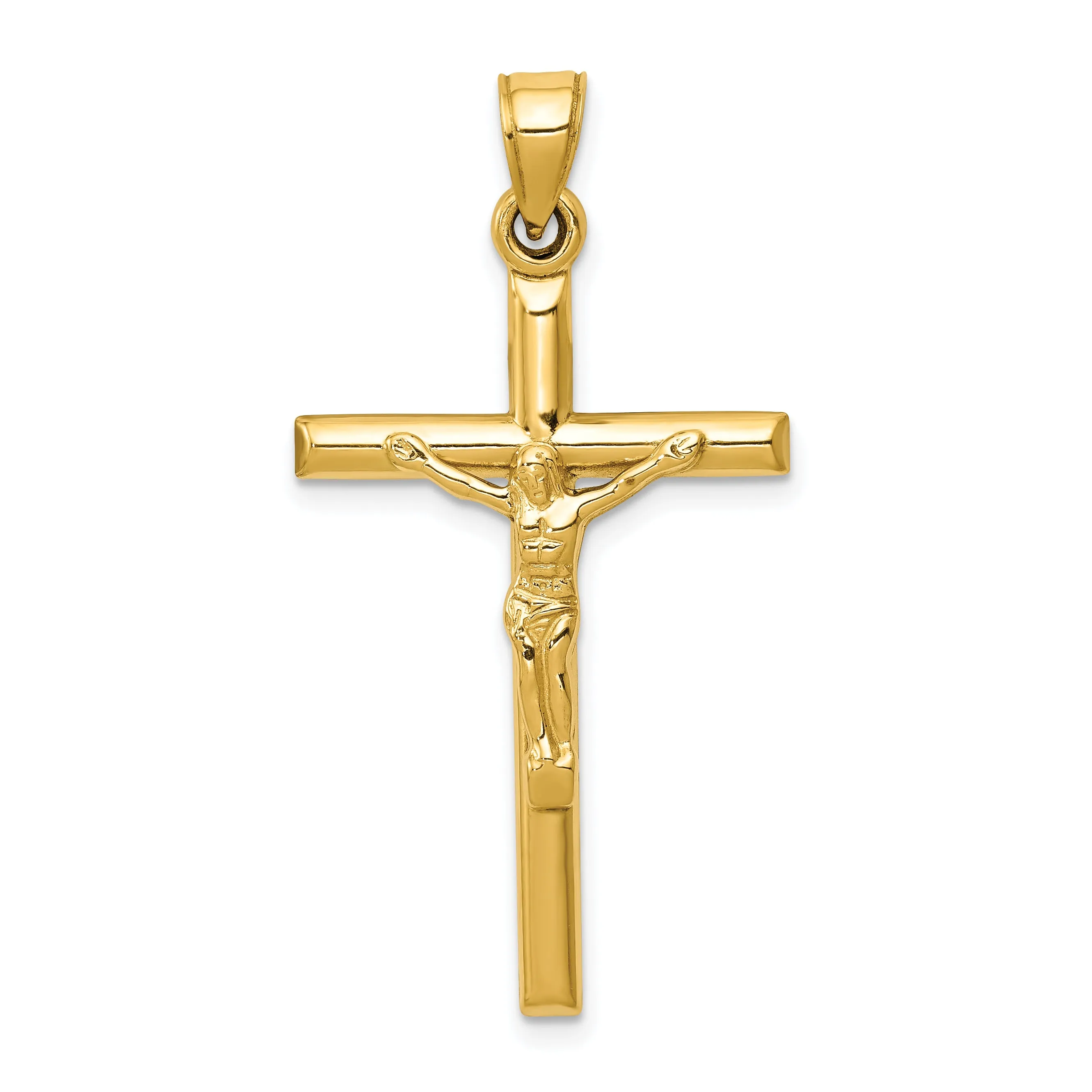 14K Gold Hollow Crucifix Pendant with Polished Finish Elegant and Refined
