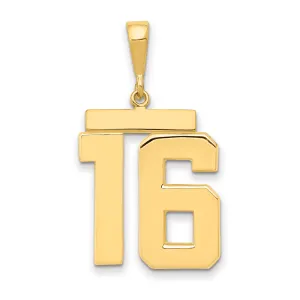 14K Gold Large Polished Number 16 Charm Elegant Themed Jewelry