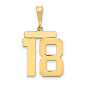 14K Gold Large Polished Number 18 Charm  Elegant Cast Design