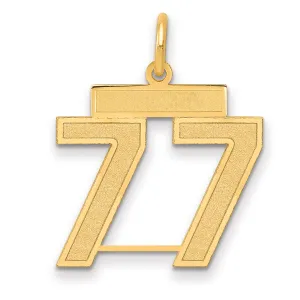 14K Gold Medium Satin Charm with Brushed Finish Number 77