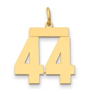 14K Gold Number 44 Charm with Polished Laser-Cut Finish, Medium Size