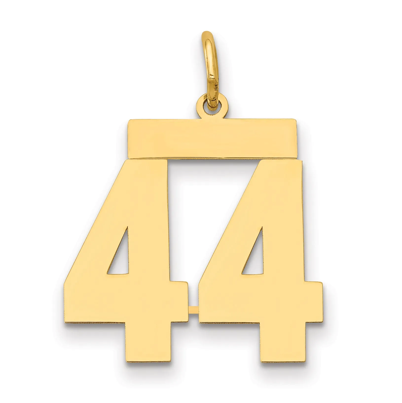 14K Gold Number 44 Charm with Polished Laser-Cut Finish, Medium Size