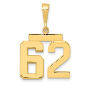 14K Gold Number 62 Charm with Polished Finish Medium Size