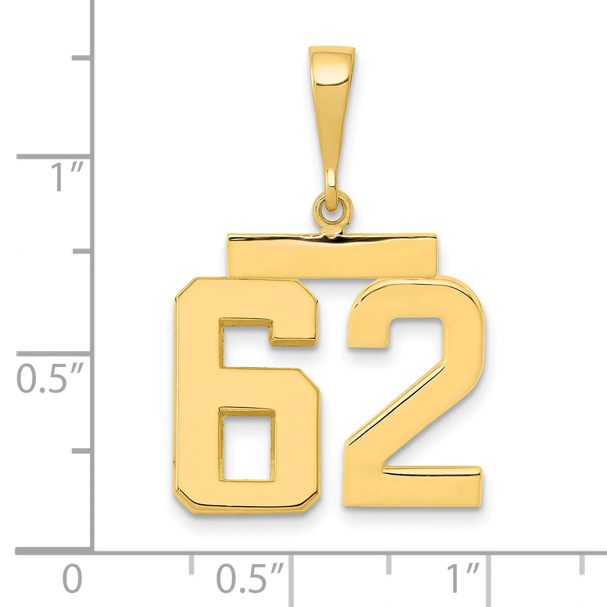 14K Gold Number 62 Charm with Polished Finish Medium Size