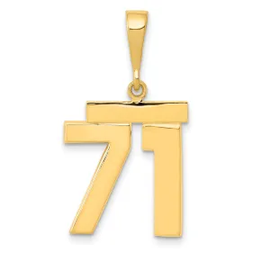 14K Gold Number 71 Charm with Polished Finish Elegant Medium Size