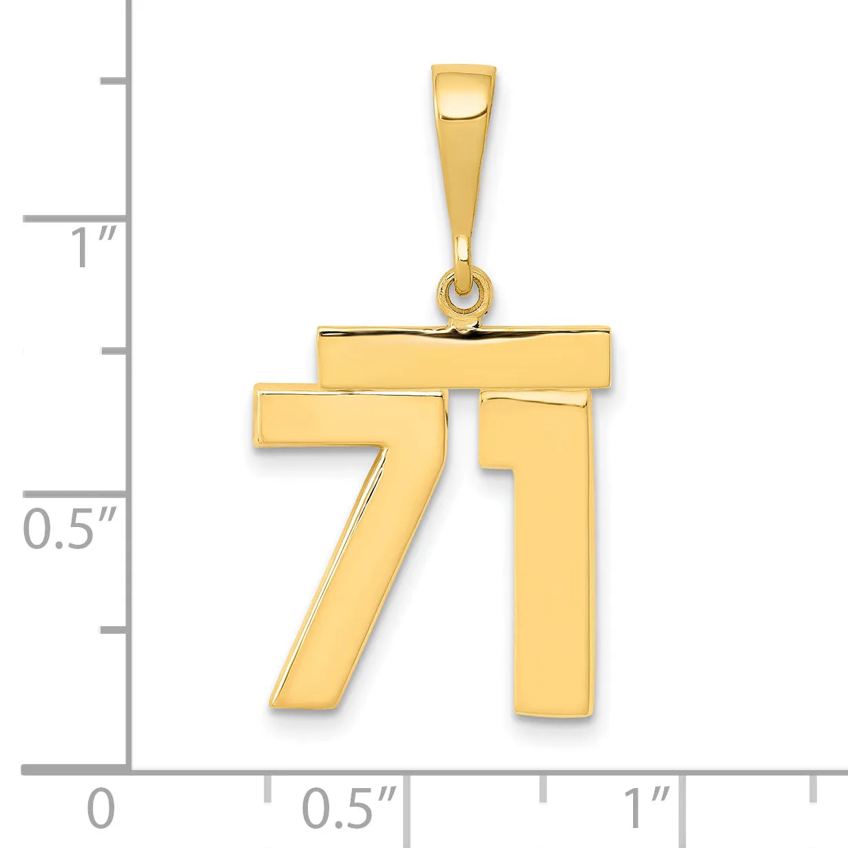 14K Gold Number 71 Charm with Polished Finish Elegant Medium Size