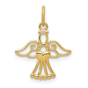 14K Gold Polished Angel Pendant with Heart Charm