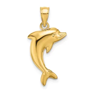 14K Gold Polished Dolphin Charm for Men, Solid Cast Design