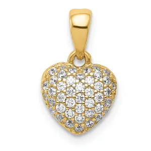 14K Gold Polished Heart Pendant with 3D Design and CZ Detailing