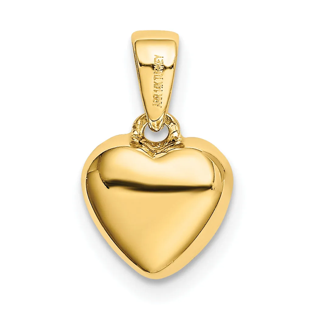 14K Gold Polished Heart Pendant with 3D Design and CZ Detailing