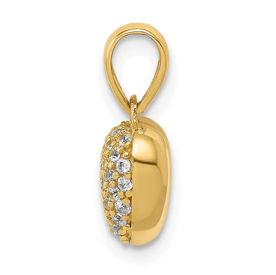 14K Gold Polished Heart Pendant with 3D Design and CZ Detailing