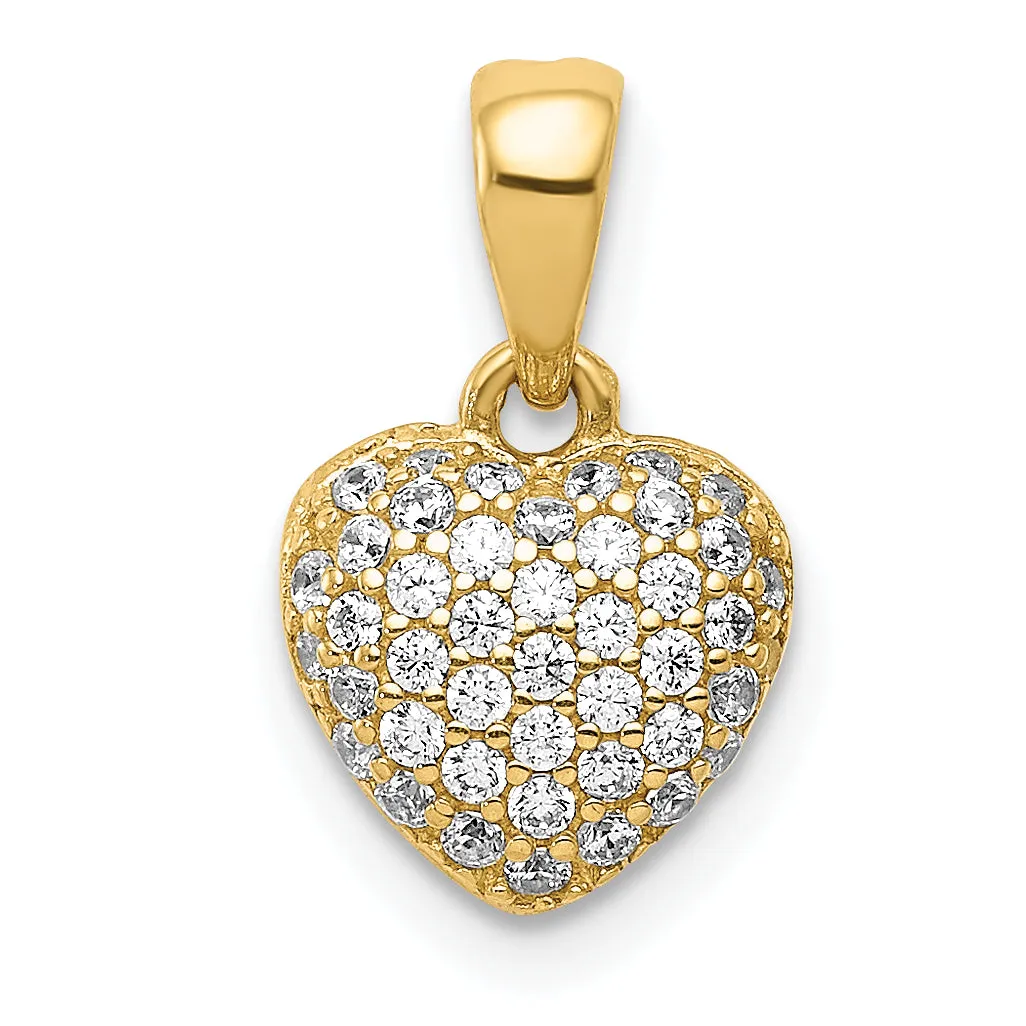14K Gold Polished Heart Pendant with 3D Design and CZ Detailing