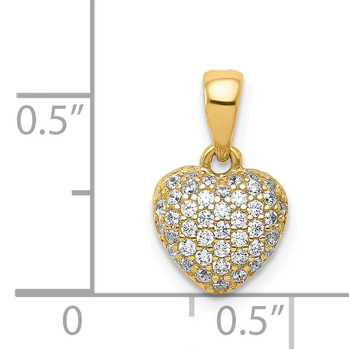 14K Gold Polished Heart Pendant with 3D Design and CZ Detailing