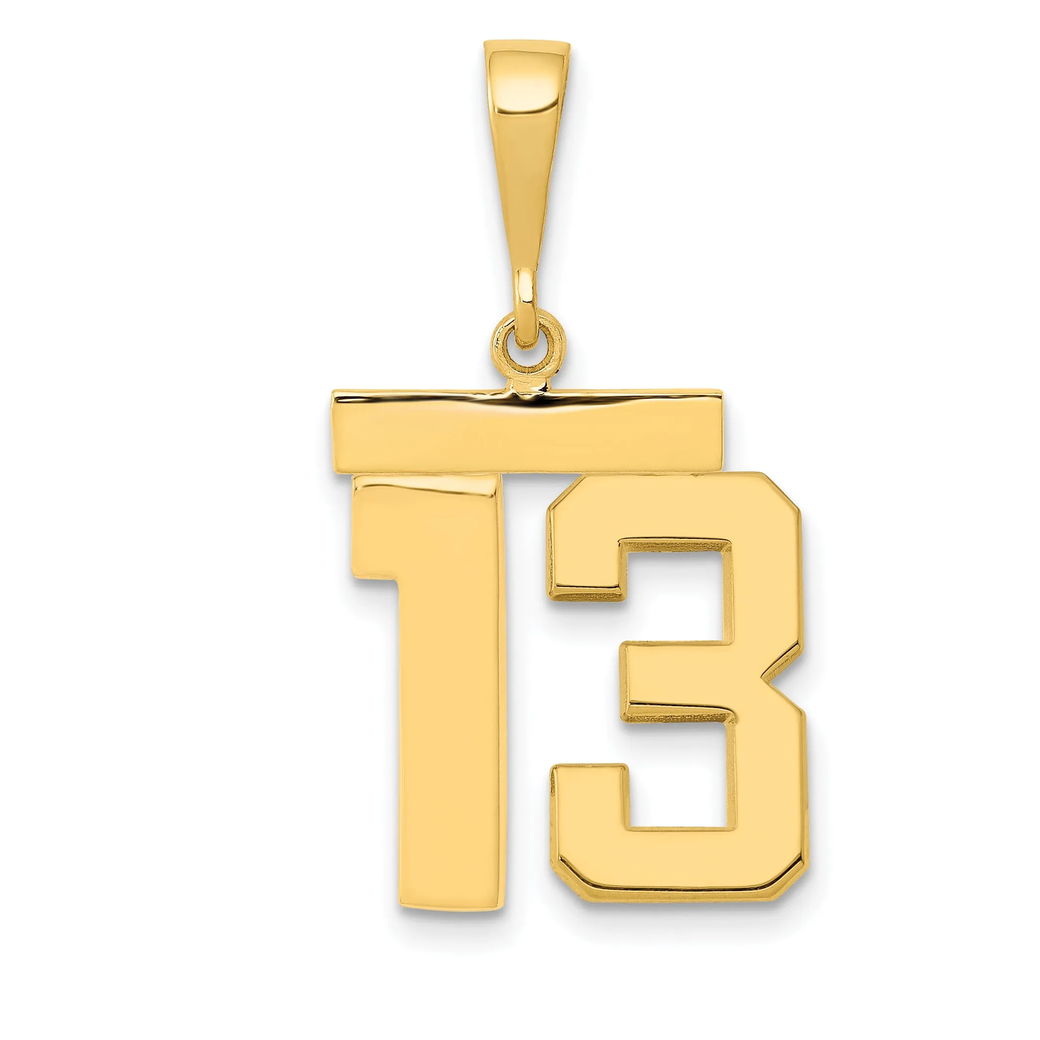 14K Gold Polished Number 13 Charm Medium Size Themed Design