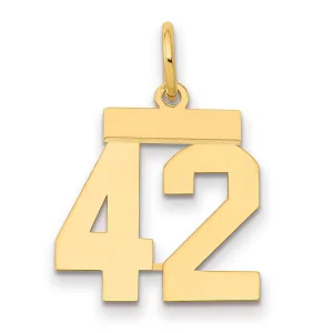 14K Gold Polished Number 42 Charm Small Laser-Cut Yellow Gold
