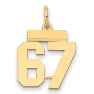 14K Gold Polished Number 67 Charm  Small, Laser Cut Elegant Design