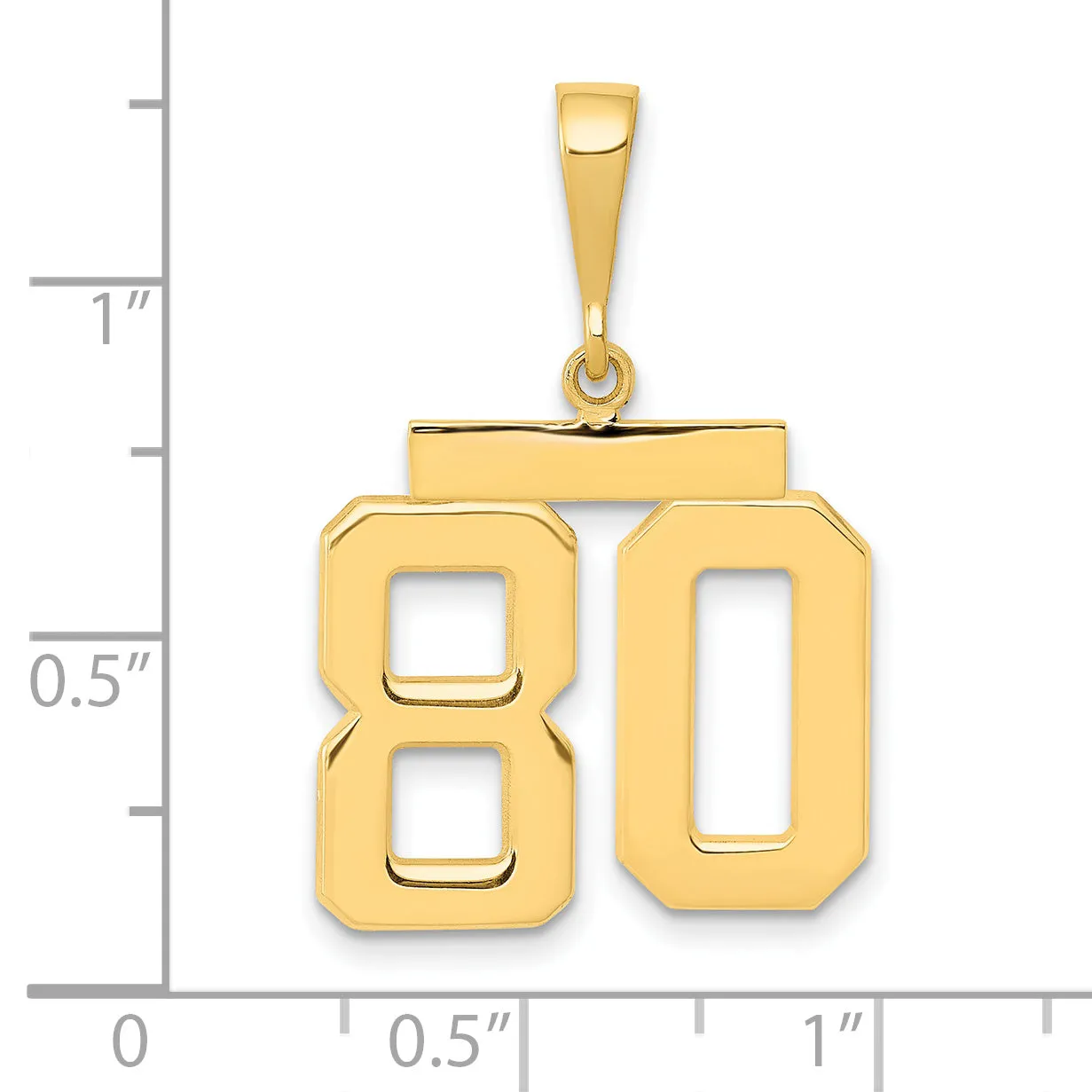 14K Gold Polished Number 80 Charm Medium, Elegant, Casted Design