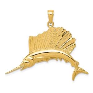 14K Gold Polished Sailfish Pendant for Men by Sophia Jewelers