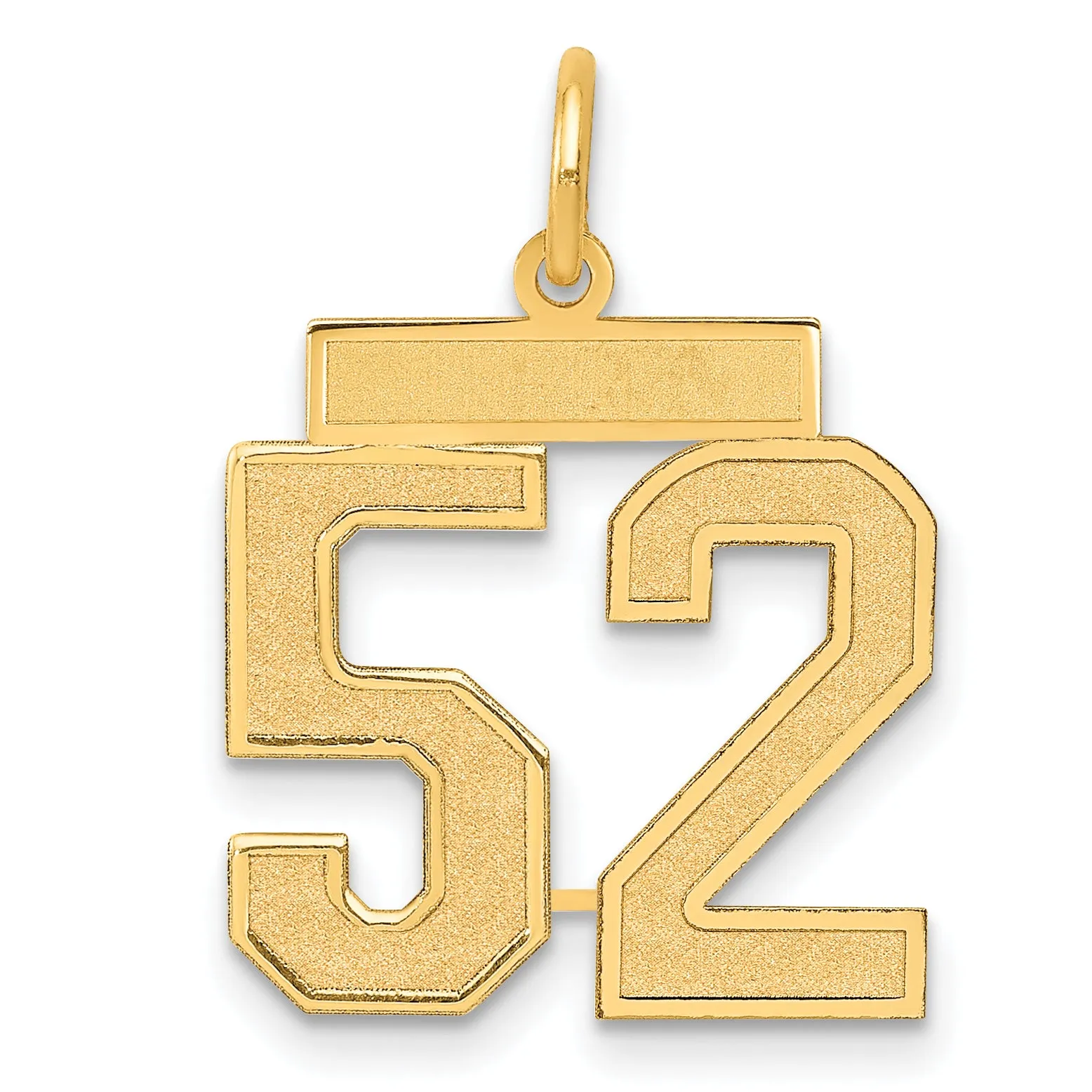 14K Gold Satin Finish Number 52 Charm  Medium Brushed Design