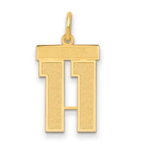 14K Gold Satin Number 11 Charm with Brushed Finish Medium
