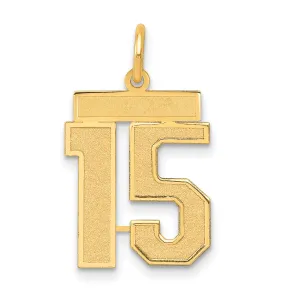 14K Gold Satin Number 15 Charm with Brushed Finish Medium Size