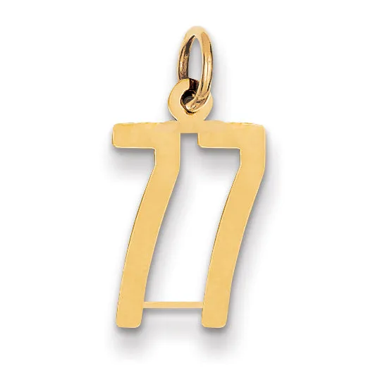 14K Gold Small Polished 77 Charm Laser Cut Elegant Design