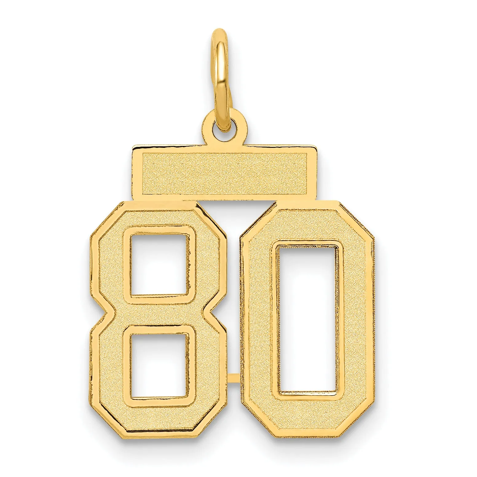 14K Gold Small Satin Number 80 Charm with Brushed Finish