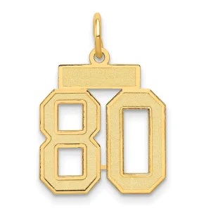 14K Gold Small Satin Number 80 Charm with Brushed Finish
