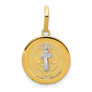 14K Gold St. Benedict Medal Pendant with Rhodium Accents, Reversible Design