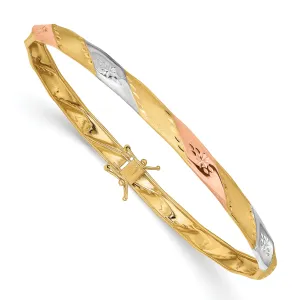 14K Gold Two-Tone Flexible Bangle with Diamond-Cut Satin Finish