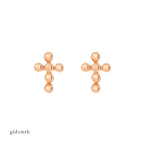 14k Rose Gold Dot Cross Studs