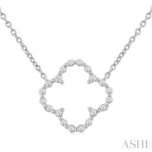 1/8 ctw Petite Open Window Clover Round Cut Diamond Pendant With Chain in Sterling Silver
