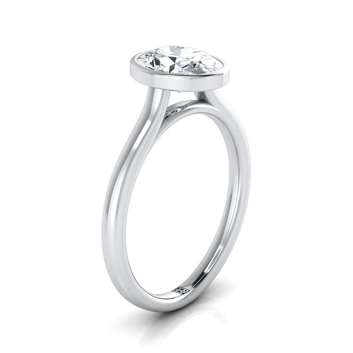 18K White Gold Oval Ruby Simple Bezel Solitaire Engagement Ring