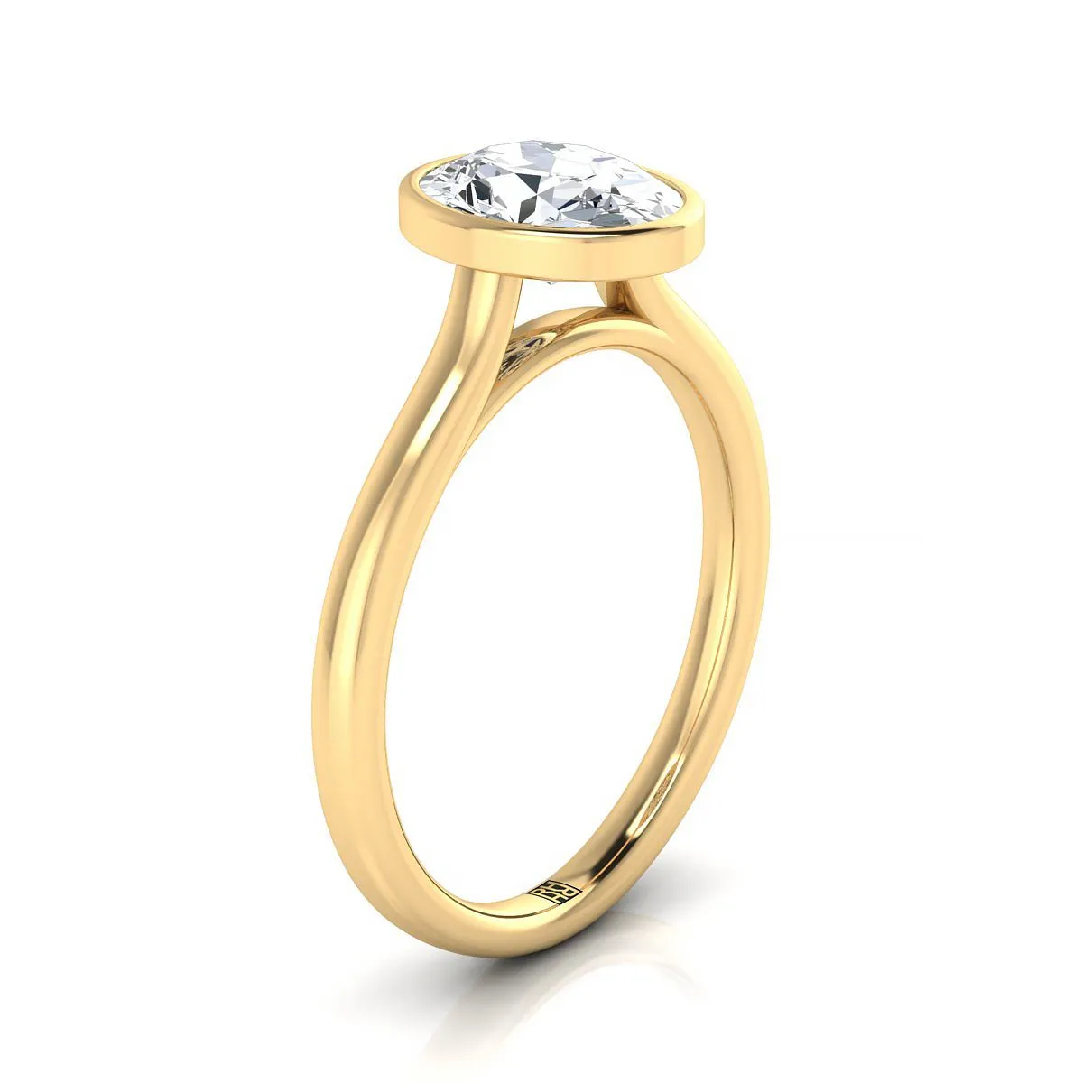 18K Yellow Gold Oval Garnet Simple Bezel Solitaire Engagement Ring