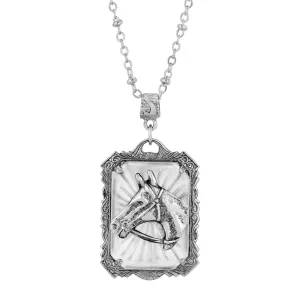 1928 Jewelry&reg; Pewter Lalique Rectangle Horse Head Necklace 24 In.