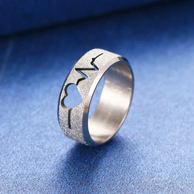 316L Stainless Steel  Simple Matte Fashion ECG Design Rings