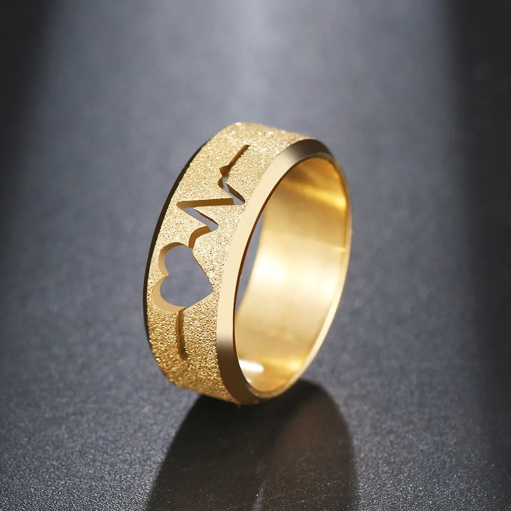 316L Stainless Steel  Simple Matte Fashion ECG Design Rings