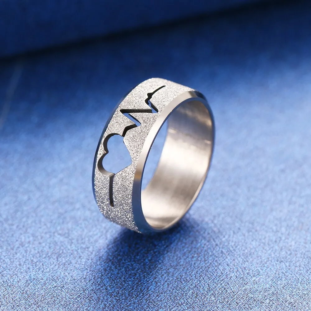 316L Stainless Steel  Simple Matte Fashion ECG Design Rings